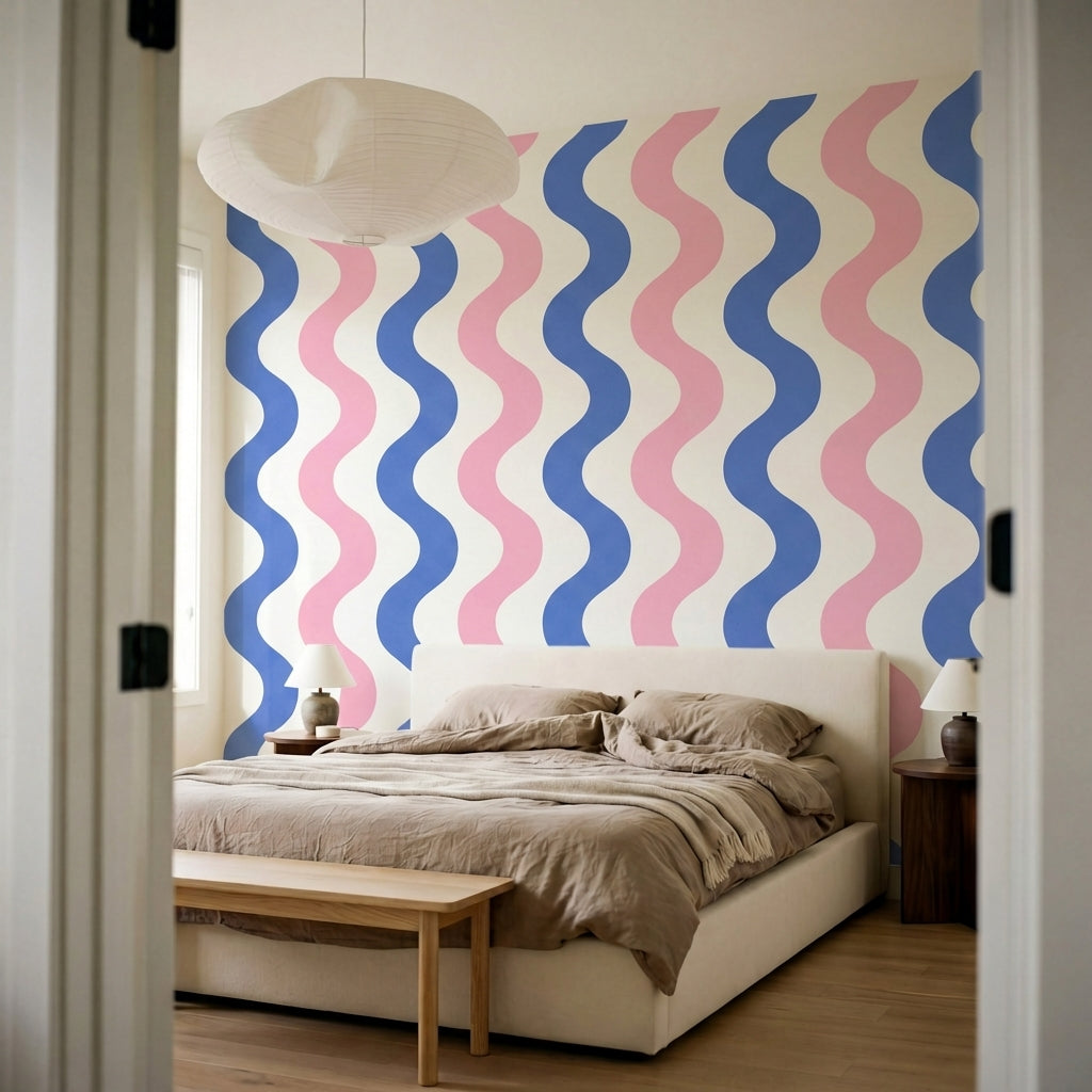 papier peint geometrique rose ondulations fluides alternees repetitives tons ros-7
