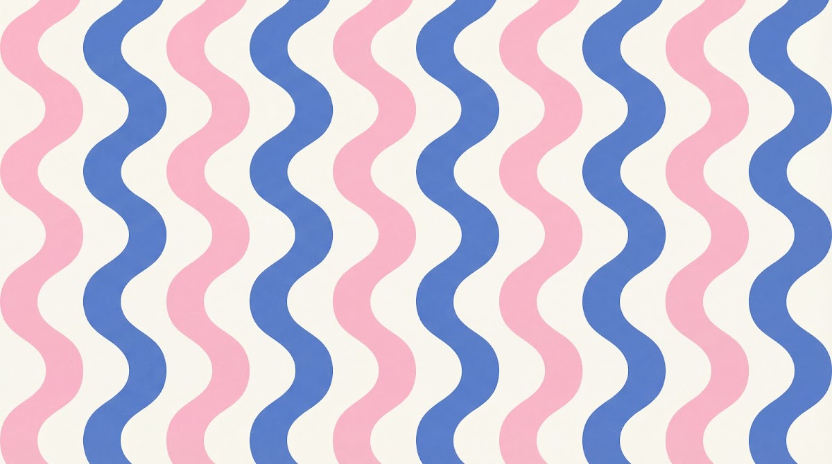 Papier peint panoramique géométrique rose - Ondulations fluides alternées répétitives tons rose pastel bleu lavande sur mesure - Design