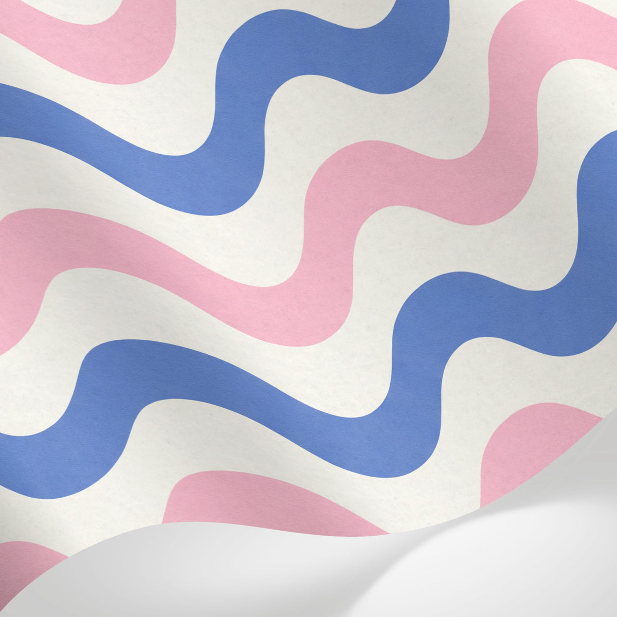 Papier peint panoramique géométrique rose - Ondulations fluides alternées répétitives tons rose pastel bleu lavande sur mesure - Matière