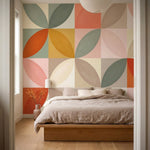 papier peint geometrique rose poudre formes ovales superposees tons corail orang-7