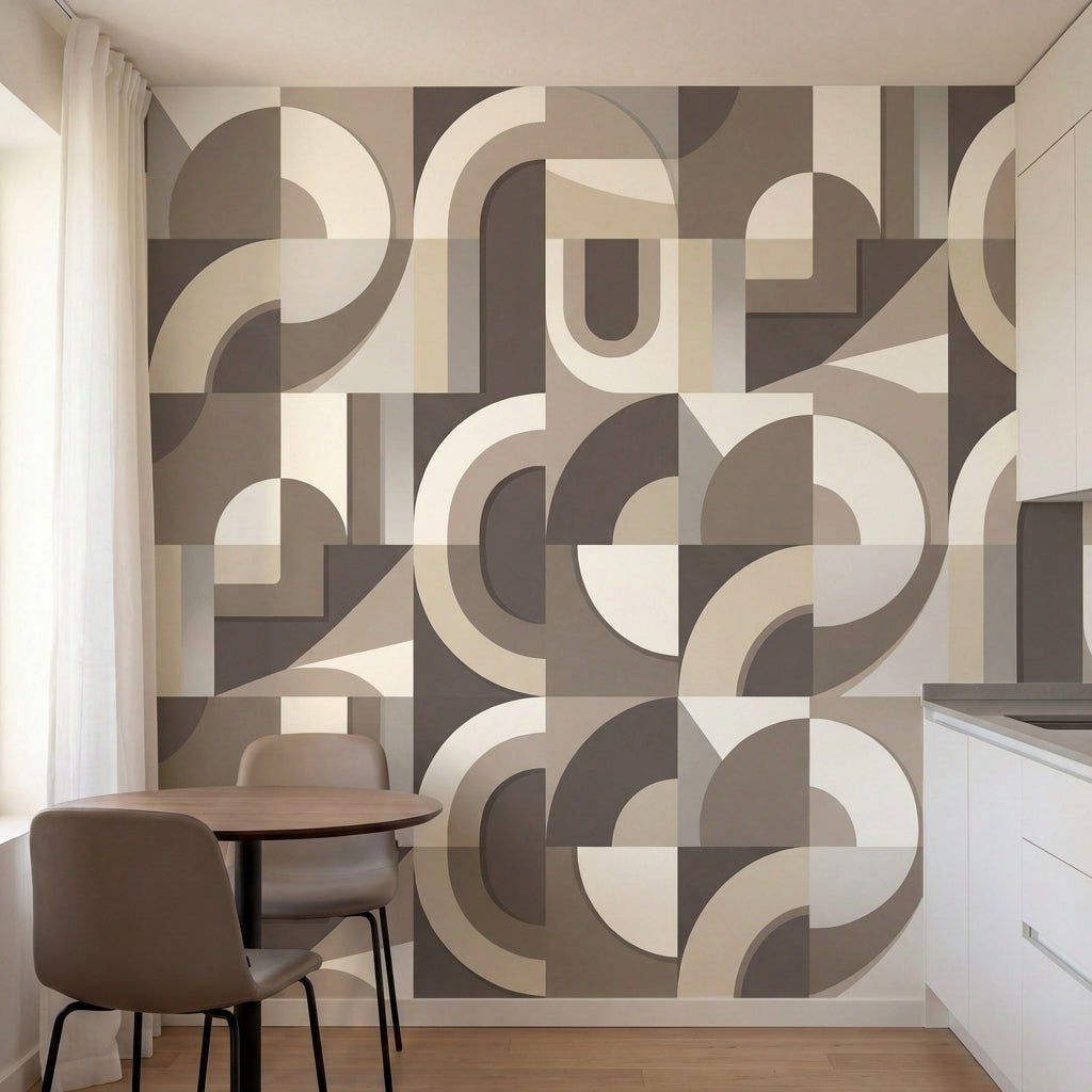 papier peint geometrique scandinave formes arrondies superposees tons beige crem-2