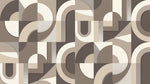 Papier peint panoramique géométrique scandinave - Formes arrondies superposées tons beige crème et brun taupe sur mesure - Design
