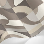 Papier peint panoramique géométrique scandinave - Formes arrondies superposées tons beige crème et brun taupe sur mesure - Matière