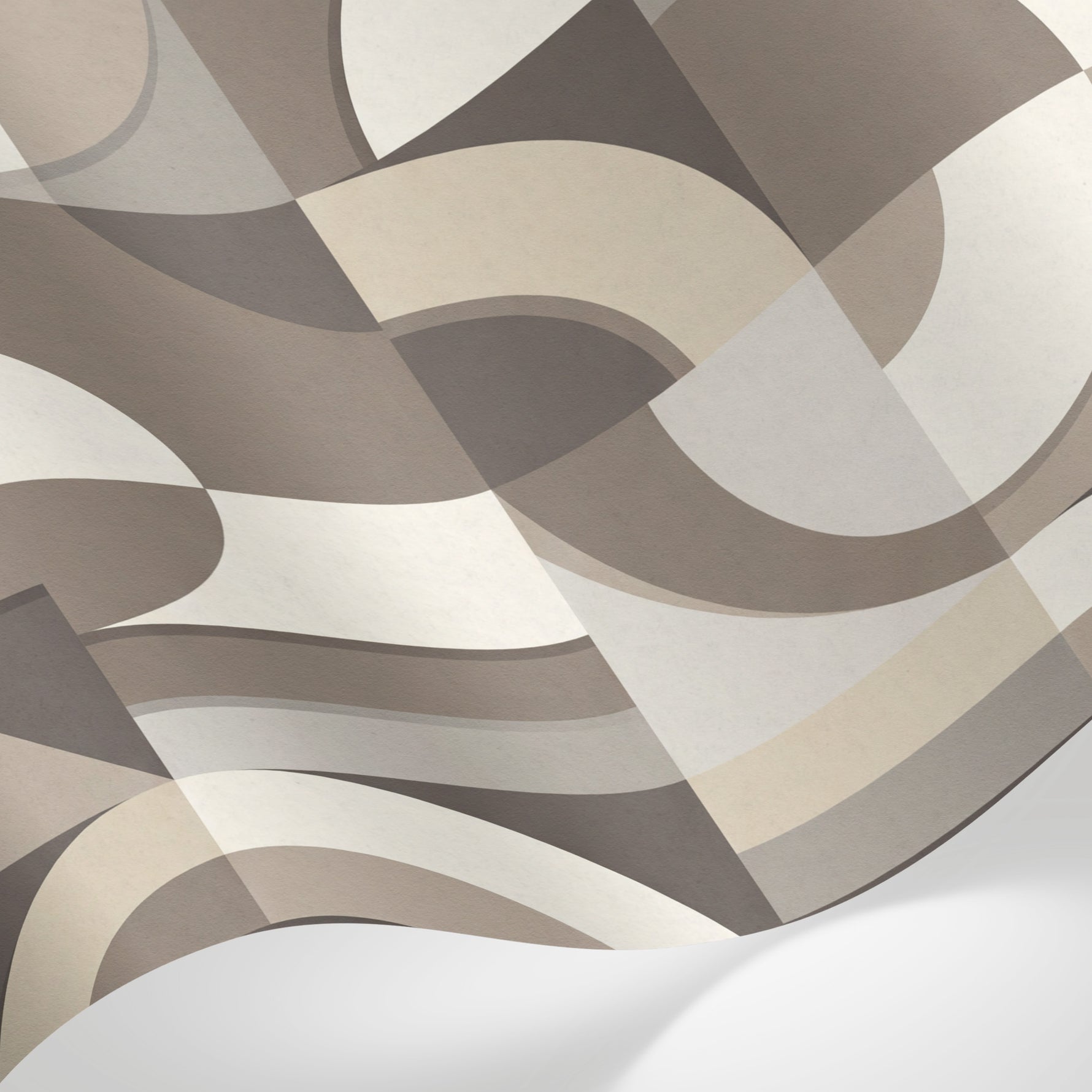 Papier peint panoramique géométrique scandinave - Formes arrondies superposées tons beige crème et brun taupe sur mesure - Matière