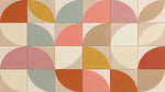 Papier peint panoramique geometrique scandinave - Quarts de cercles modulaires répétitifs tons beige corail et sauge sur mesure - Design