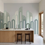 papier peint geometrique vert arches entrelacees art deco repetitives vert sauge-1