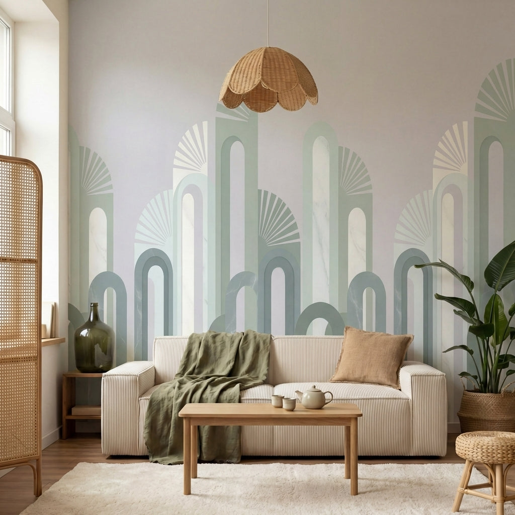 papier peint geometrique vert arches entrelacees art deco repetitives vert sauge-10