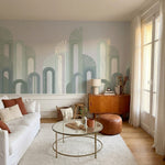 papier peint geometrique vert arches entrelacees art deco repetitives vert sauge-VARIANTE-8