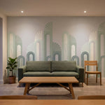 papier peint geometrique vert arches entrelacees art deco repetitives vert sauge-VARIANTE-9