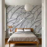 papier peint graphique noir et blanc feuilles tropicales stylisees traits lineai-9