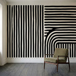 papier peint graphique noir et blanc rayures geometriques courbes tridimensionne-1
