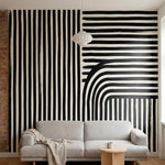 papier peint graphique noir et blanc rayures geometriques courbes tridimensionne-2