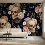 papier peint jungle noir cranes ornementaux fleurs tropicales papillons feuillag-4