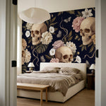 papier peint jungle noir cranes ornementaux fleurs tropicales papillons feuillag-7