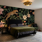 papier peint leopard leopards tachetes fleurs orchidees feuillage tropical fond -8