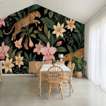 papier peint leopard leopards tachetes fleurs orchidees feuillage tropical fond -9