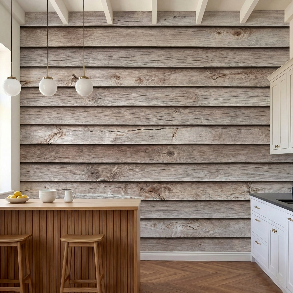 papier peint lin naturel planches bois vieilli horizontales grain apparent tons -1