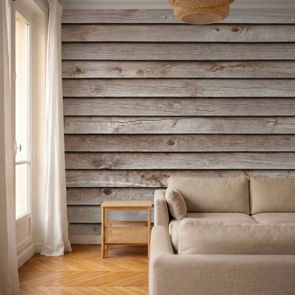 papier peint lin naturel planches bois vieilli horizontales grain apparent tons -7