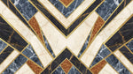 Papier peint panoramique marbre - Motifs géométriques chevrons dorés blanc veiné et bleu marine sur mesure - Design