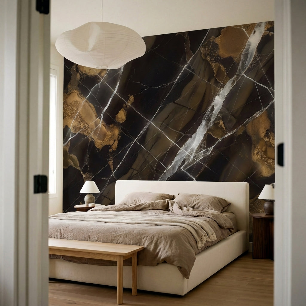 papier peint marbre noir veines blanches effet fissure casse tons anthracite et -6
