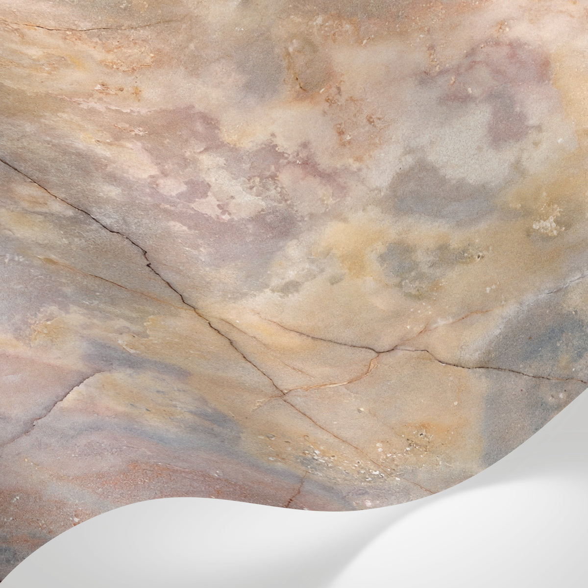 Papier peint panoramique effet marbre - Veines diagonales stratifiées tons beige crème et gris bleuté sur mesure - Matière