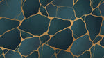 Papier peint panoramique marbre - Veines dorées organiques ondulantes fond bleu canard profond sur mesure - Design