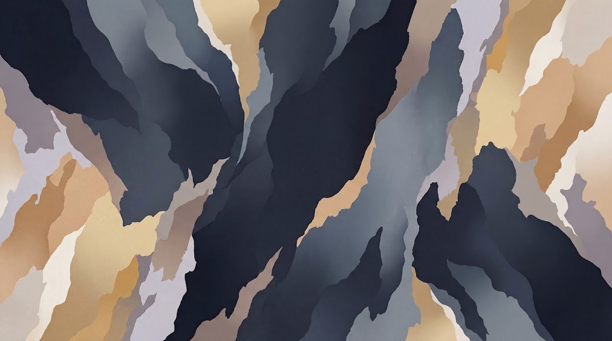 Papier peint panoramique marbre - Veines fluides entrelacées tons gris anthracite beige et rehauts dorés sur mesure - Design