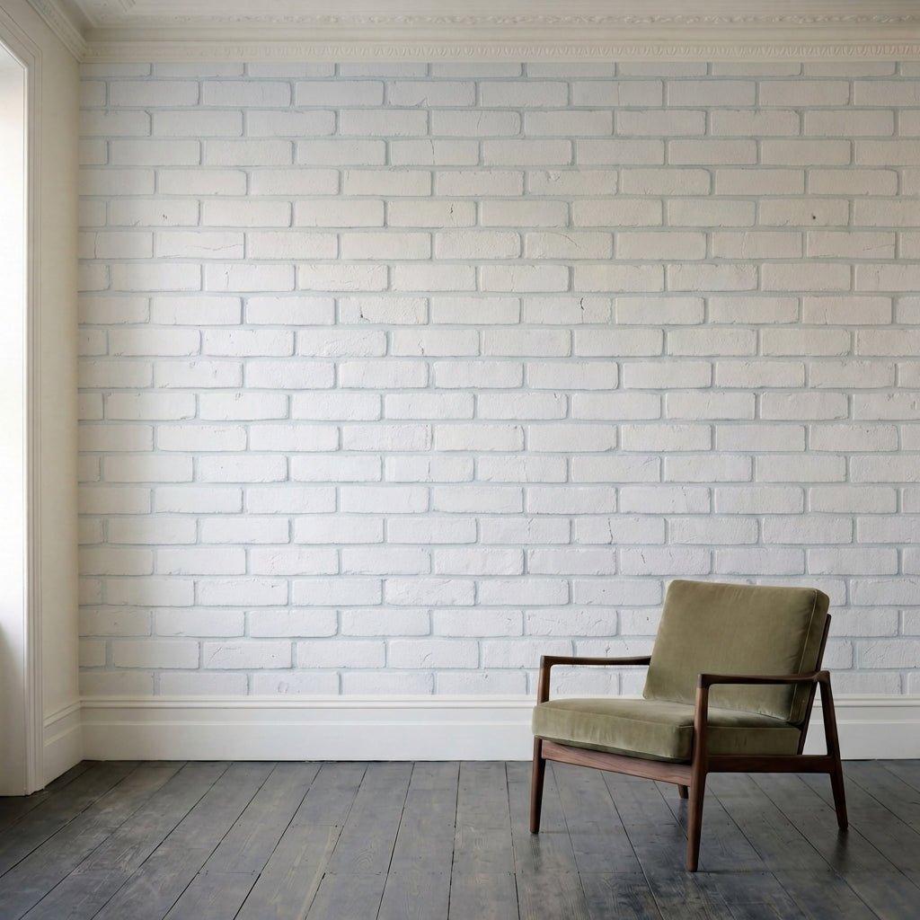 papier peint moderne briques blanches repetitives joints gris clair effet mur lo-4