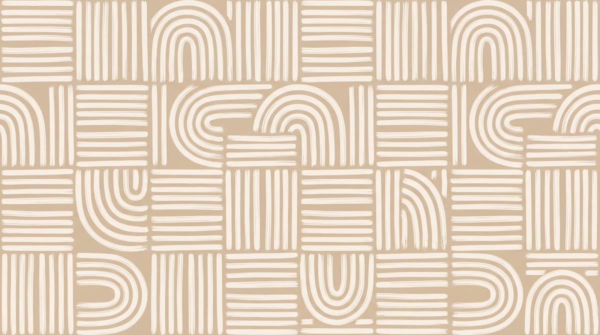 Papier peint panoramique abstrait - Arcs concentriques rayures entrecroisées motifs répétitifs fond beige et blanc sur mesure - Design