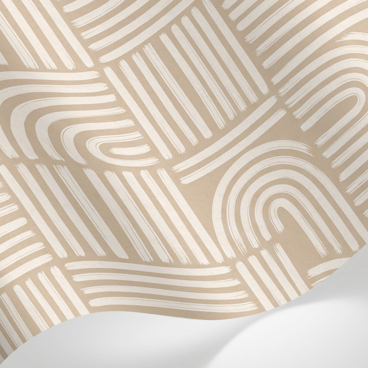 Papier peint panoramique abstrait - Arcs concentriques rayures entrecroisées motifs répétitifs fond beige et blanc sur mesure - Matière