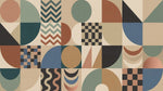 Papier peint panoramique abstrait - Carreaux patchwork formes abstraites tons beige terracotta et vert sauge sur mesure - Design