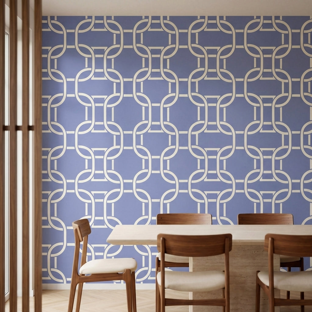 papier peint motifs geometriques chaines entrelacees abstraites bleu lavande et -1