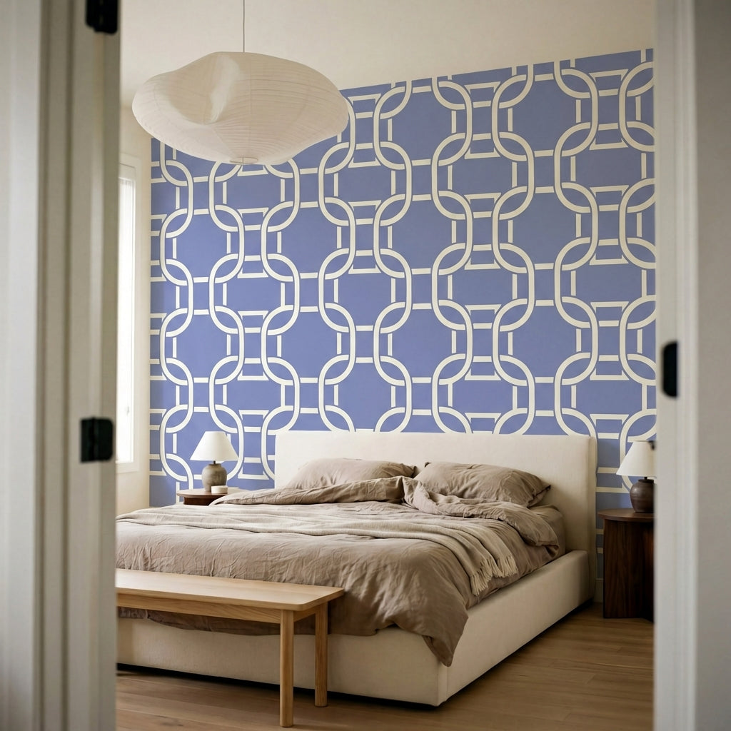 papier peint motifs geometriques chaines entrelacees abstraites bleu lavande et -9