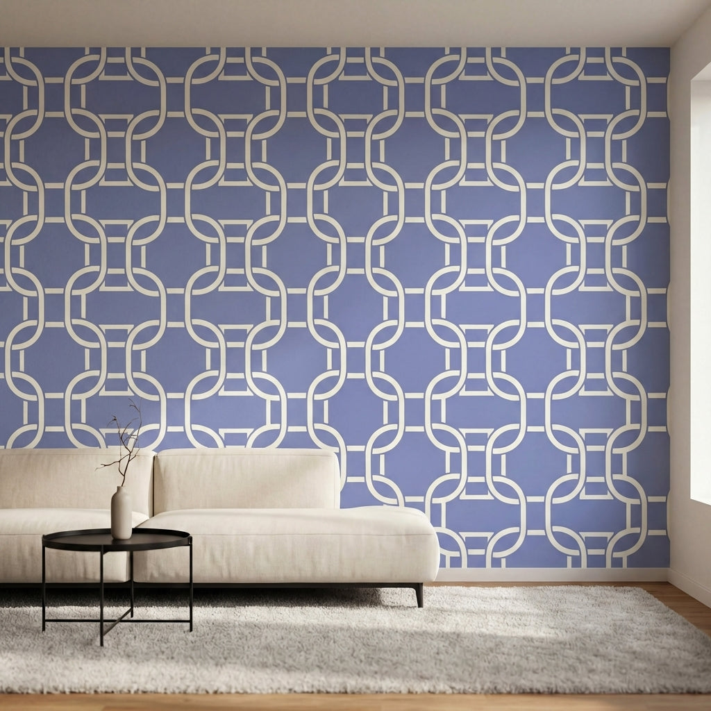 papier peint motifs geometriques chaines entrelacees abstraites bleu lavande et -HERO-9