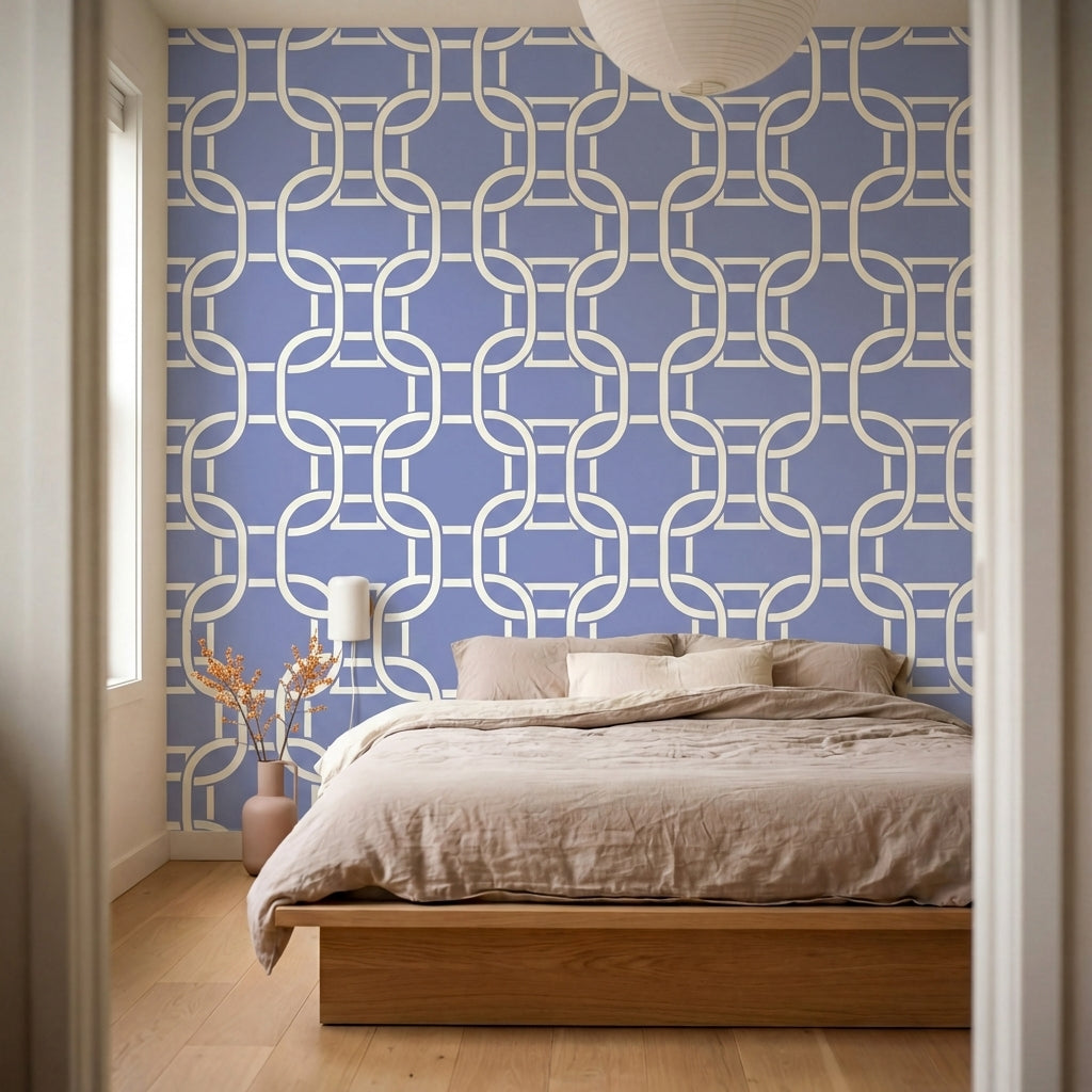 papier peint motifs geometriques chaines entrelacees abstraites bleu lavande et -VARIANTE-7