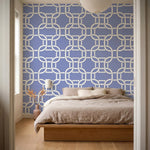 papier peint motifs geometriques chaines entrelacees abstraites bleu lavande et -VARIANTE-7