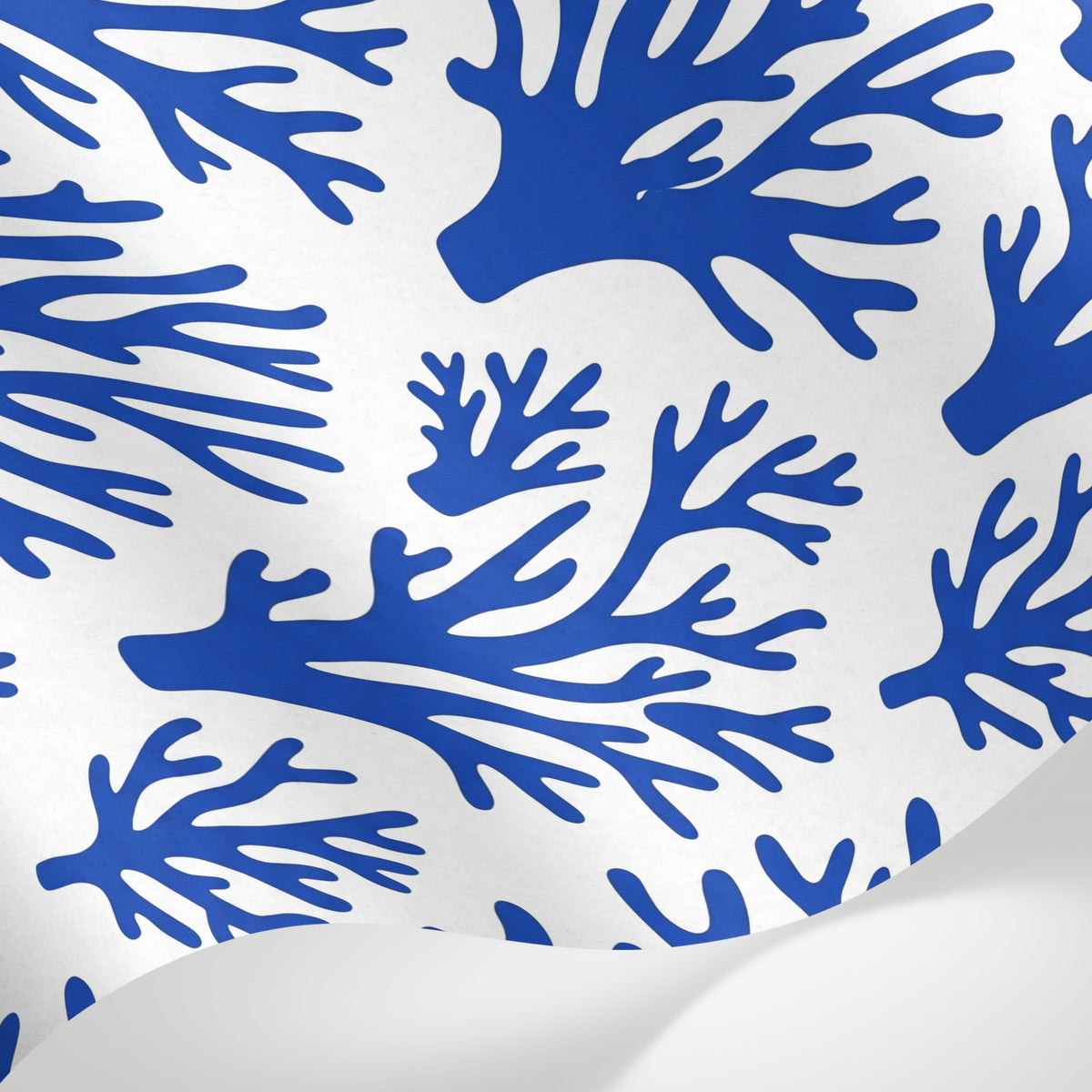 Papier peint panoramique coraux art deco - Corail branchu motifs répétitifs fond blanc et bleu marine sur mesure - Matière