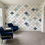 papier peint motifs geometriques ecailles arrondies repetitives blanc creme beig-7