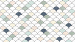 Papier peint panoramique géométrique - Écailles arrondies répétitives blanc crème beige et accents verts sur mesure - Design