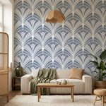 papier peint motifs geometriques eventails art deco repetitifs gris bleu et blan-10