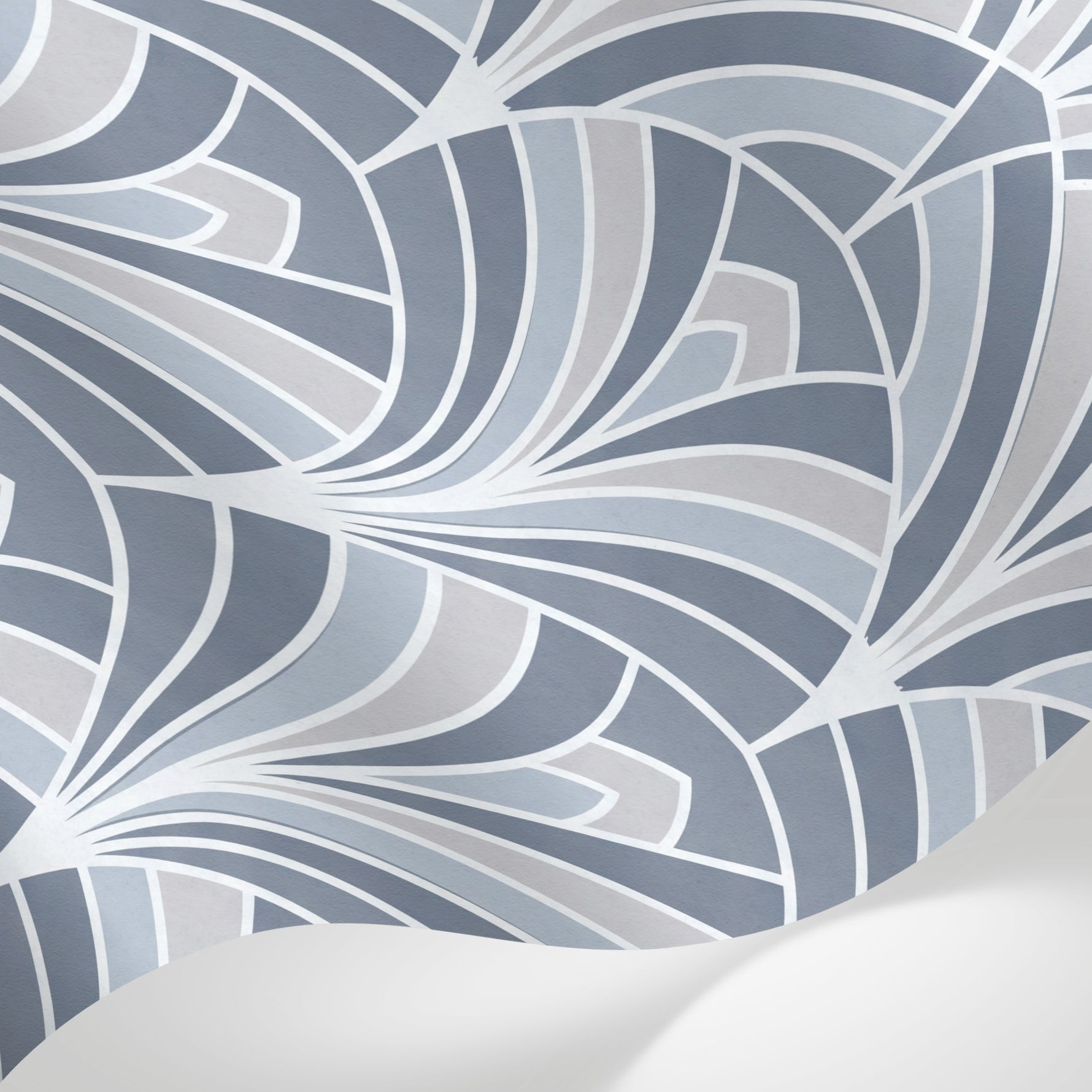 Papier peint panoramique art deco - Éventails art déco répétitifs gris bleu et blanc cassé sur mesure - Matière