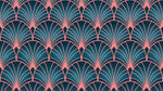 Papier peint panoramique art deco - Éventails art déco répétitifs rose corail fond bleu nuit sur mesure - Design