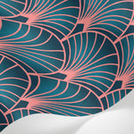 Papier peint panoramique art deco - Éventails art déco répétitifs rose corail fond bleu nuit sur mesure - Matière