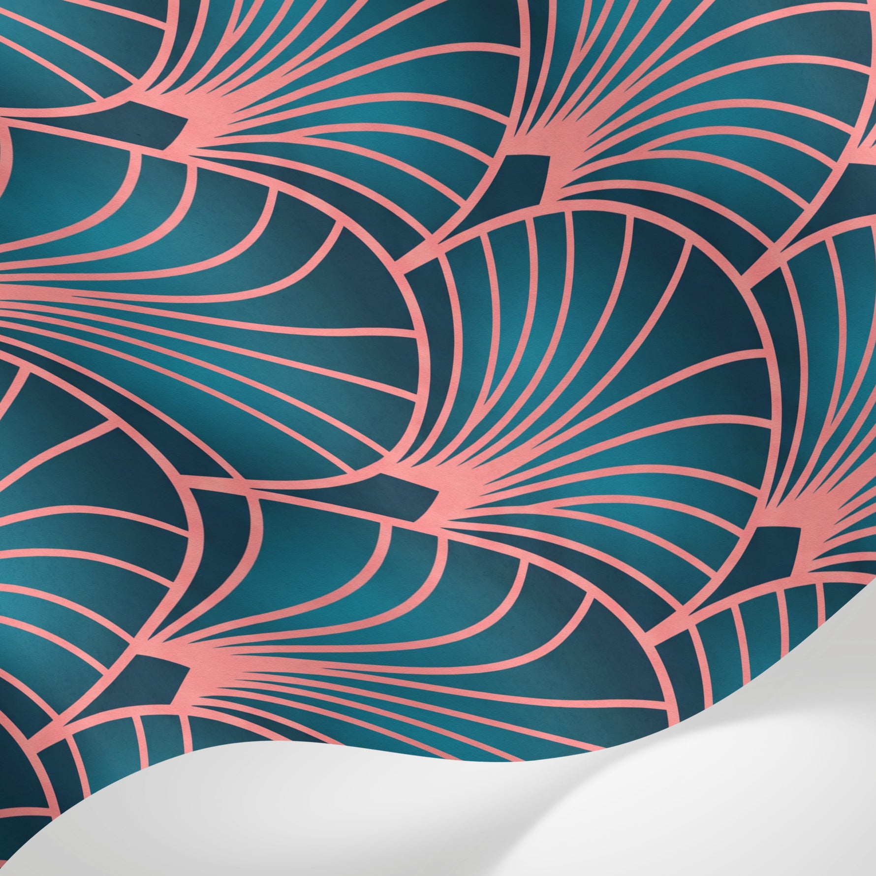 Papier peint panoramique art deco - Éventails art déco répétitifs rose corail fond bleu nuit sur mesure - Matière