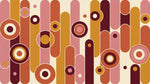 Papier peint panoramique abstrait mid-century- Formes abstraites capsules cercles concentriques fond terracotta beige et bordeaux sur mesure - Design