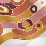 Papier peint panoramique abstrait mid-century- Formes abstraites capsules cercles concentriques fond terracotta beige et bordeaux sur mesure - Matière