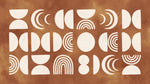 Papier peint panoramique abstrait mid-century - Formes abstraites lunes croissants demi-cercles fond terracotta et beige sur mesure - Design