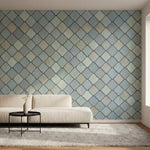 papier peint motifs geometriques losanges carres repetitifs tons bleu gris et be-4