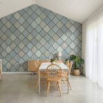 papier peint motifs geometriques losanges carres repetitifs tons bleu gris et be-9