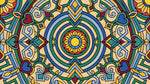 Papier peint panoramique abstrait - Mandala concentrique ornements arabesques fond beige crème bleu et rouge sur mesure - Design